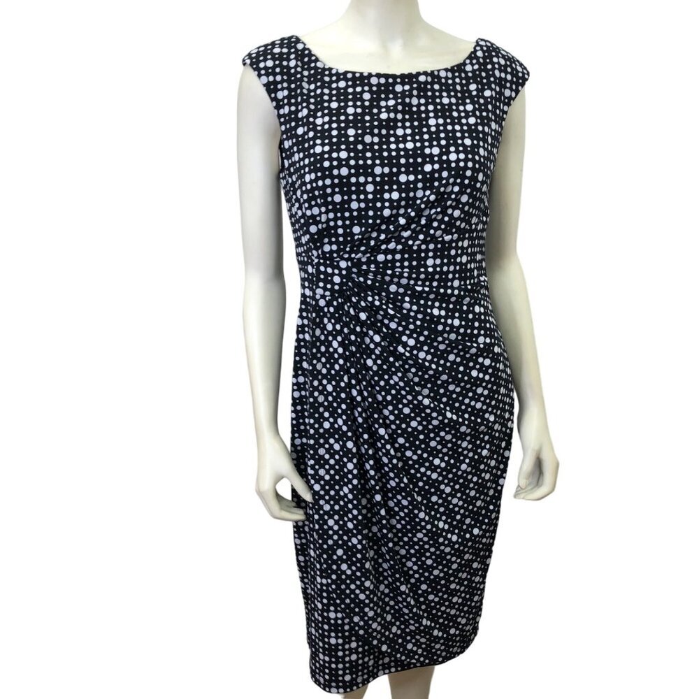 DRESSBARN‎ BOAT NECK POLKA DOTS FAUX WRAP DRESS SIZE 10